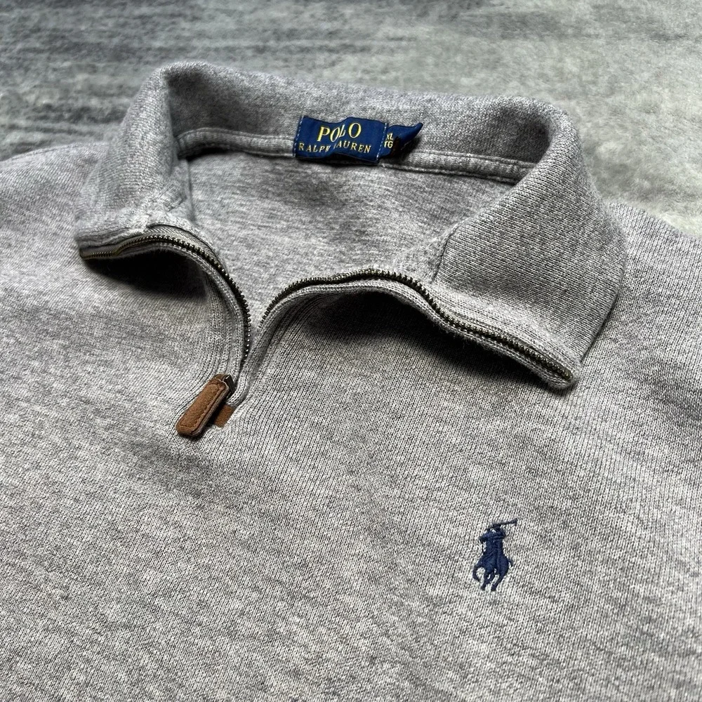 Polo Ralph Lauren Sweater Mens XL Gray 1/4 Zip Long Sleeve Preppy
